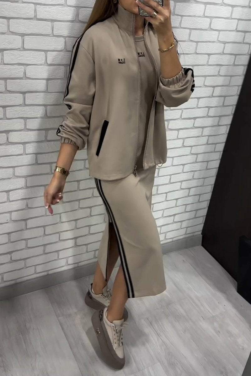 Women's Lapel Long Sleeve Striped Stitching Casual Dress Suit Sets Suit Two piece sets