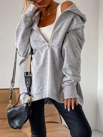 Women's Hooded Half-zip Long-sleeved Casual Sweatshirt Sweatshirt tops