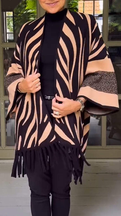 Women's Autumn and Winter Zebra Print Cape Style Cardigan Jacket Jacket