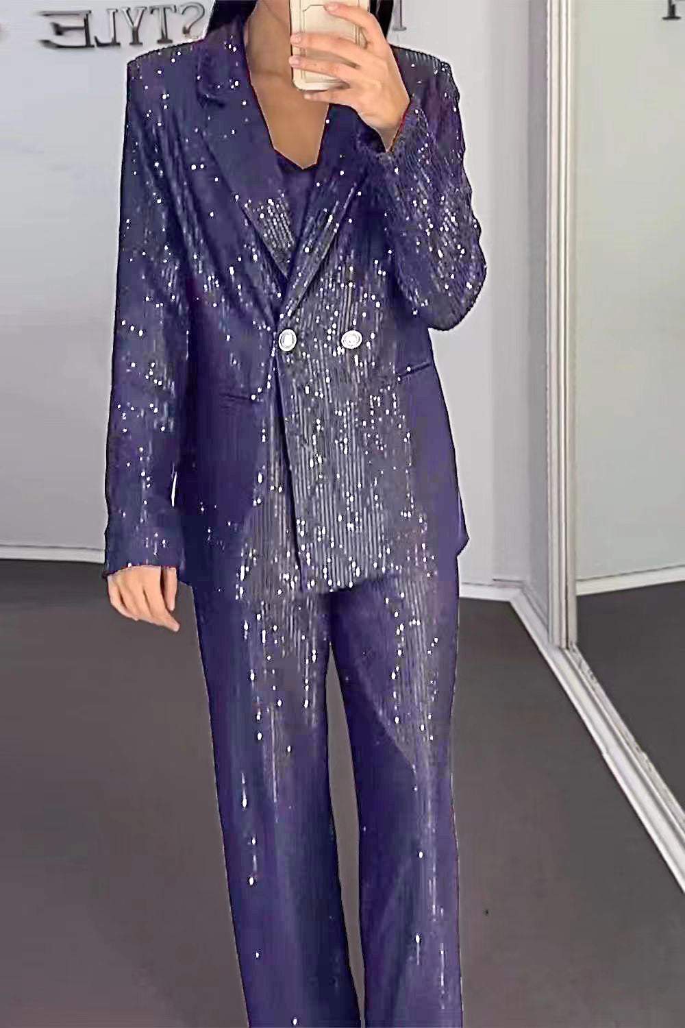 Women's Fashion Sequined Jacket & Pants Two-piece Set Suit Two-piece Suit