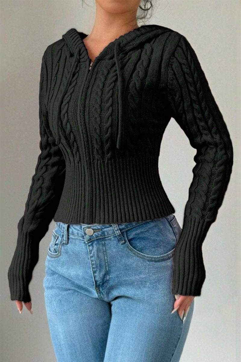 Women's Casual Solid Color Hooded Short Sweater sweatshirts Top