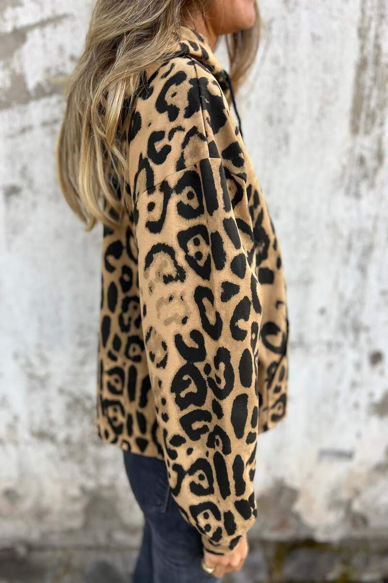 Women 's Leopard Print Hooded Long Sleeved Hoodie Top Hoodies Tops