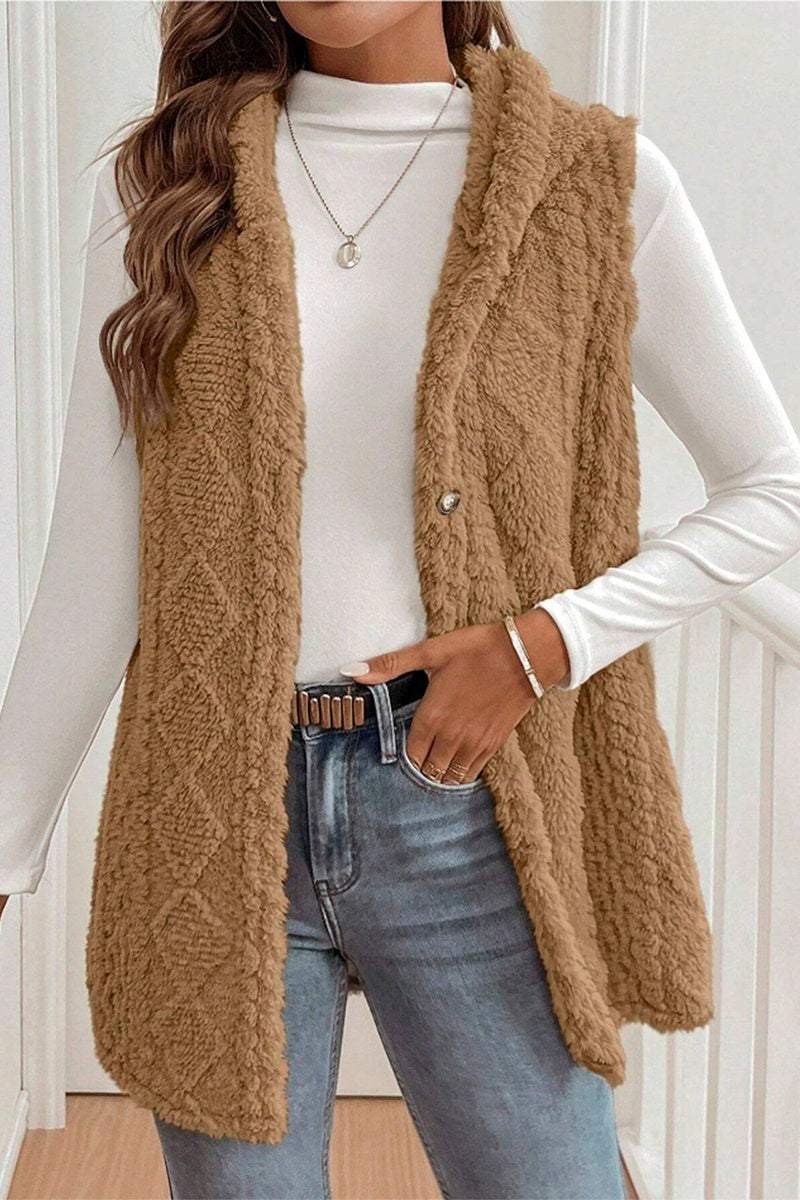 Women's Casual Warm Textured Hooded Vest sweatshirts Top