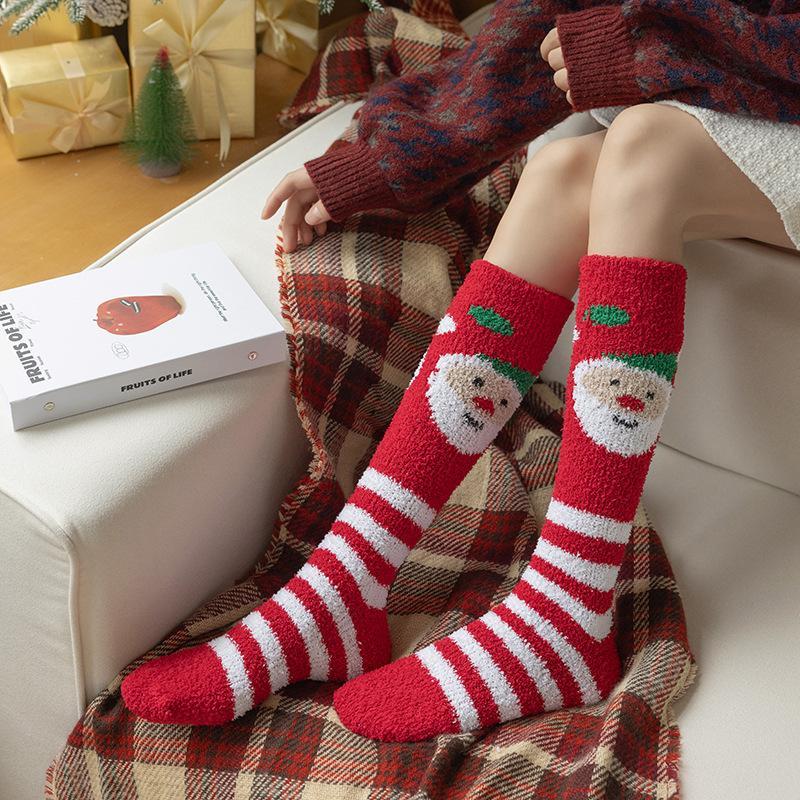 Women's Christmas Non-shedding thickened coral fleece stockings Socks