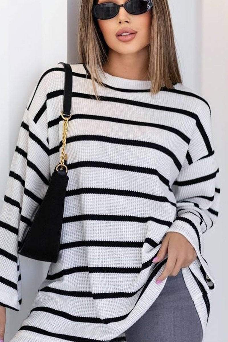 Women's Casual Round Neck Striped T-shirt Cotton T-shirts Top