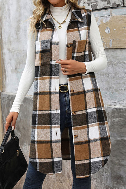 Women's Casual Plaid Regular Loose Vest Jacket Coats skirts Top