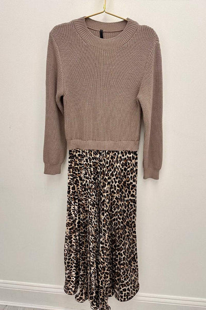 Women's Round Neck Leopard Print Dress Dress Maxi Dress