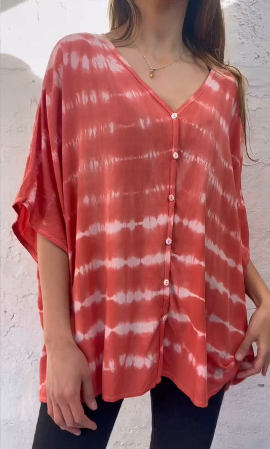 Tie dye casual loose top linen top