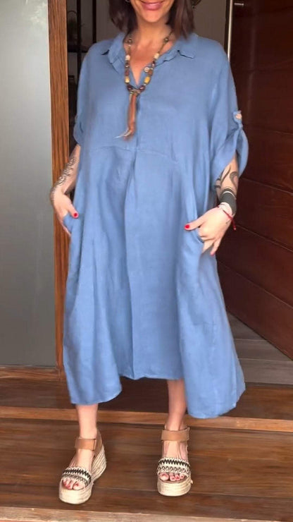 Women's Hooded Cotton and Linen Short-sleeved Casual Dress dress