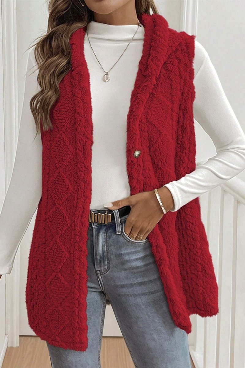 Women's Casual Warm Textured Hooded Vest sweatshirts Top