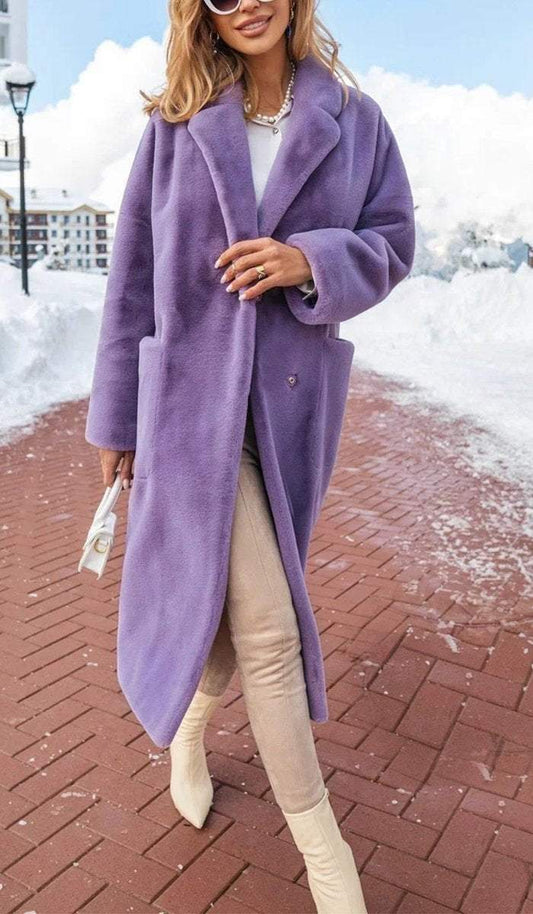 Women's Casual Lapel Fur Long Coat Coats Cotton Top