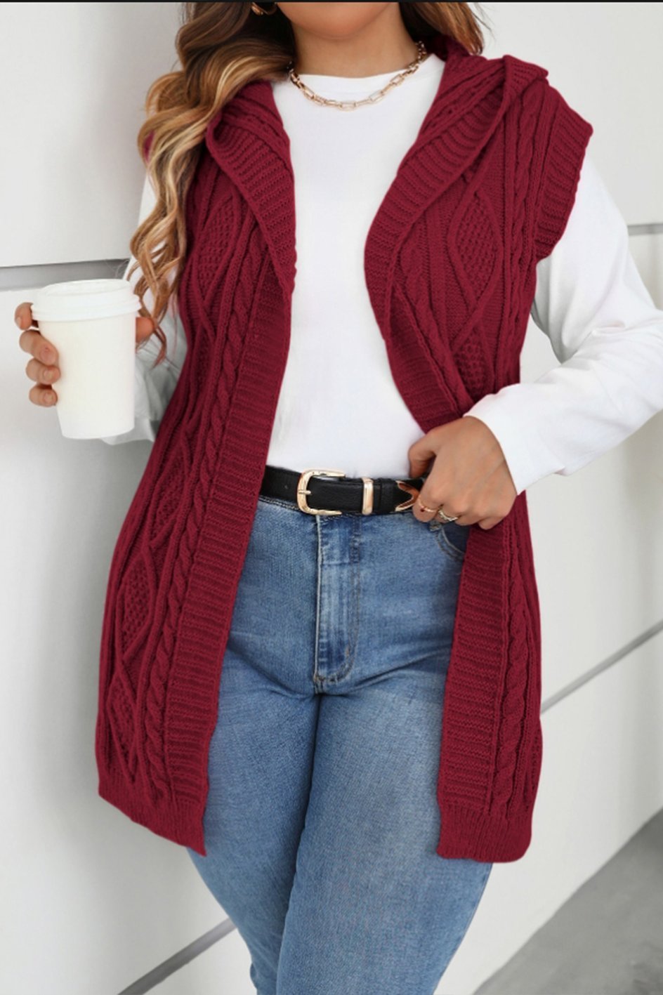 Women's casual sleeveless hooded knitted cardigan cardigans sweaters Top