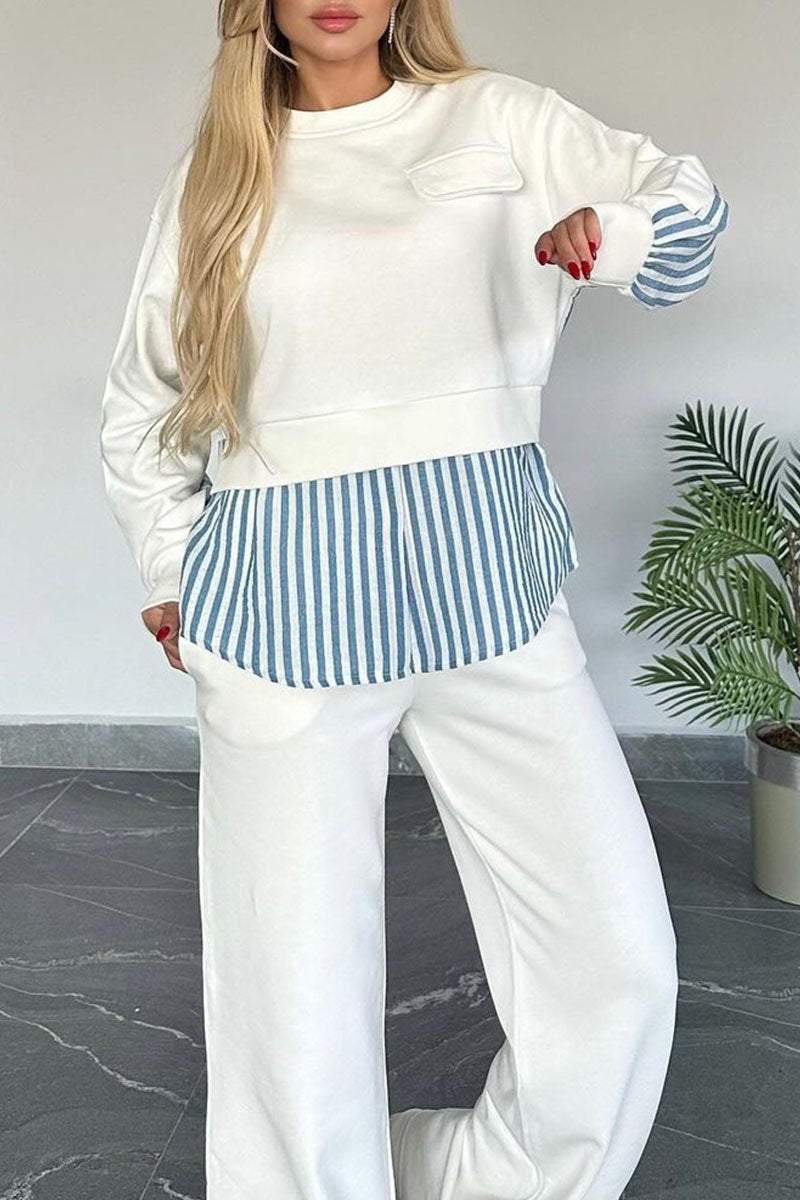 Women's Casual Striped Patchwork Long-sleeved Two-piece Set Sets Two piece sets