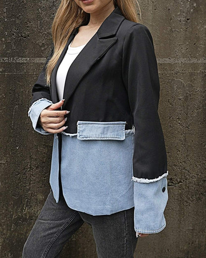 Women's Fashionable Denim Patchwork Blazer Blazer coat top