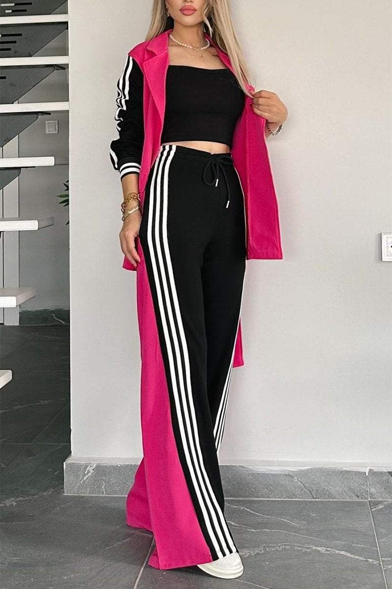 Women's Casual Contrast Color Splicing Web Pants Suit Pant sets Sets Two piece sets