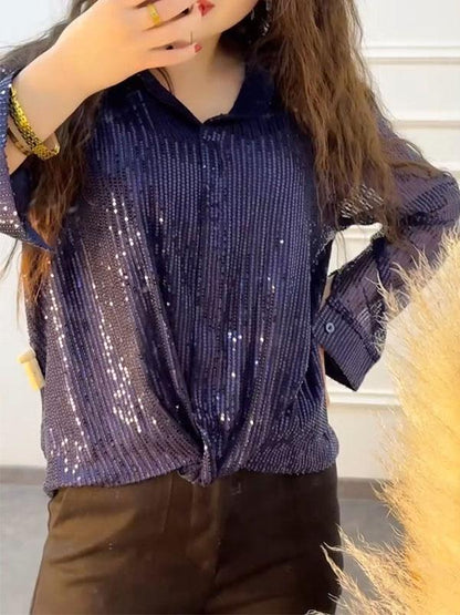 Women's Solid Color Sequined Shirt Shirt Tops