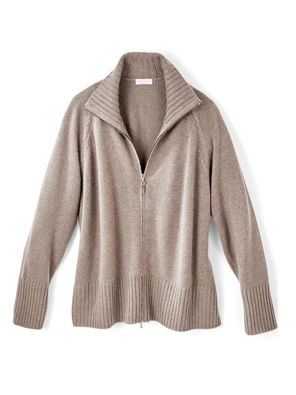 Women's Knitted Long Sleeve Lapel Half Zipper tops