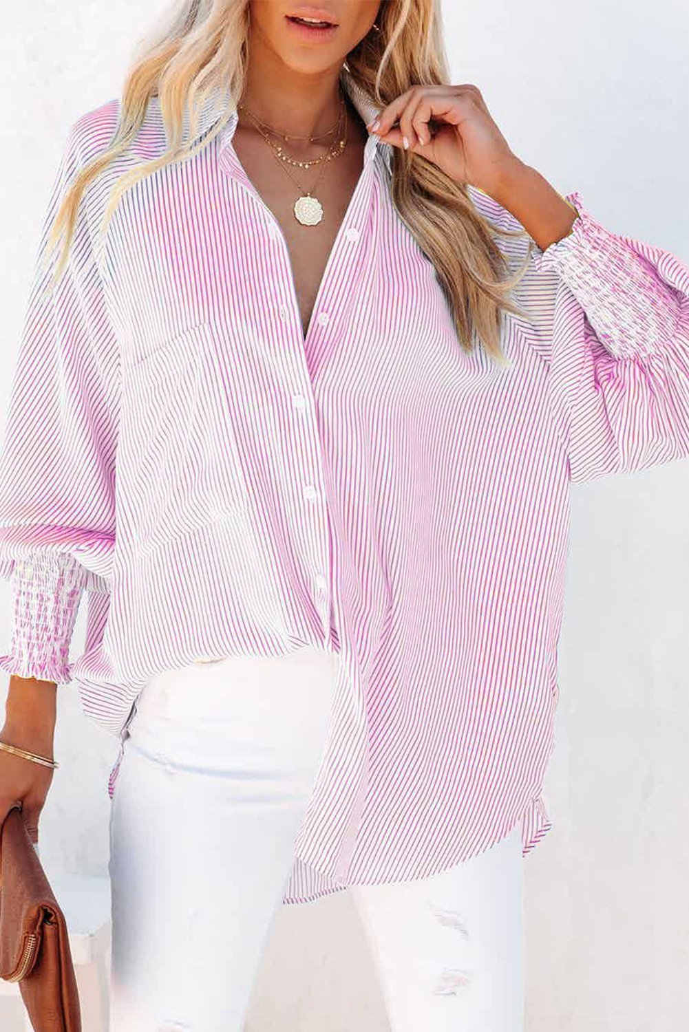 Women's Lapel Long Sleeve Striped Casual Shirt tops