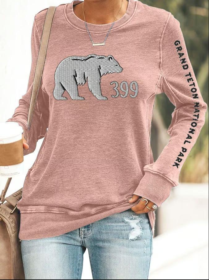 Women's Casual Bear Digital Print Long Sleeve T-Shirt SHIRTS Top