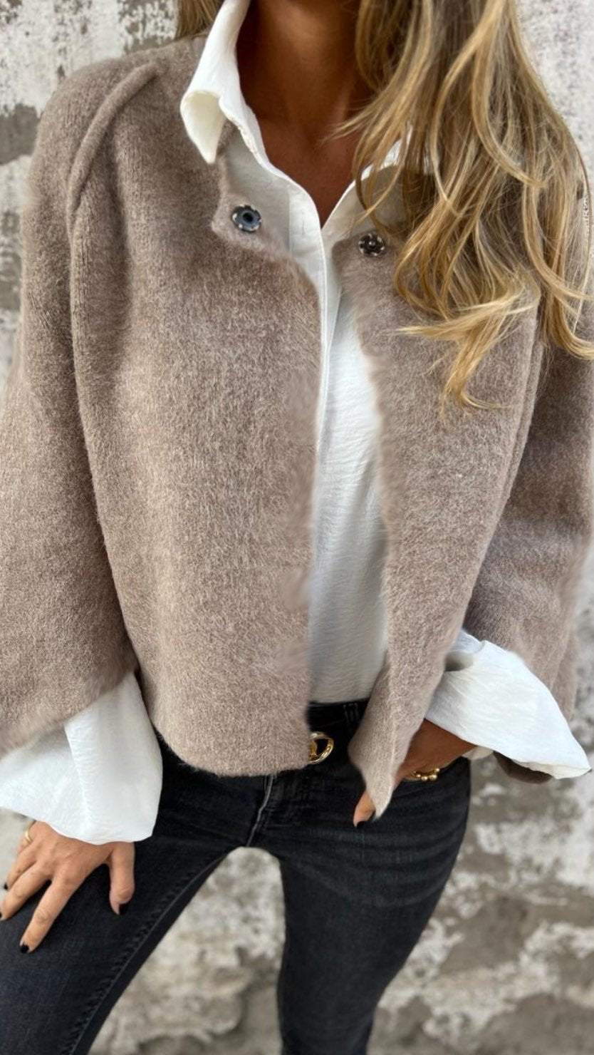 Women's Round Neck Woolen Long Sleeve Coat Jacket tops