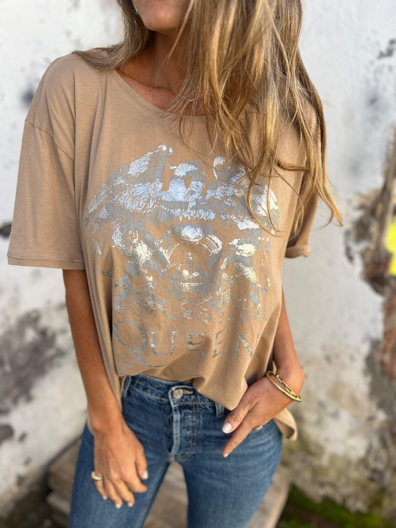 Women's Crew Neck Short-sleeved Silver-printed Casual T-shirt tops