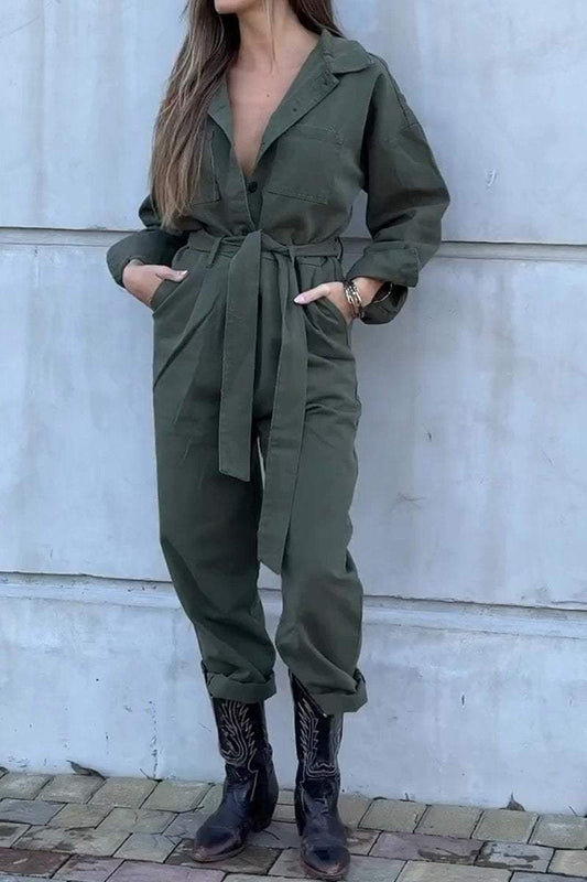 Women's Lapel Long Sleeve Workwear Casual Jumpsuit Jumpsuit Sets