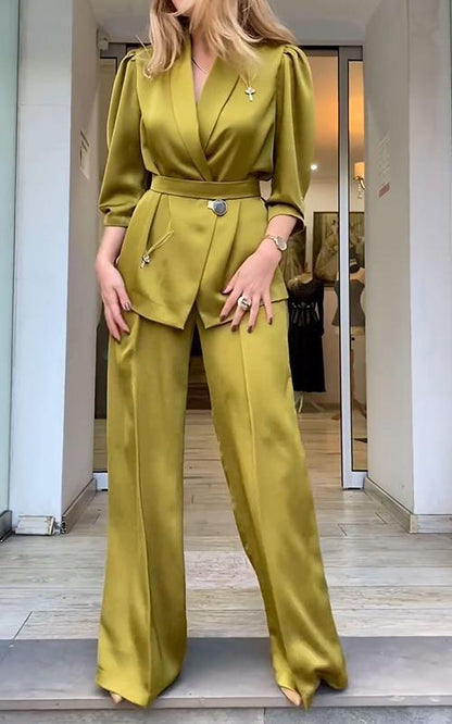 Casual Lapel Satin Two-piece Suit satin Suit Two-piece