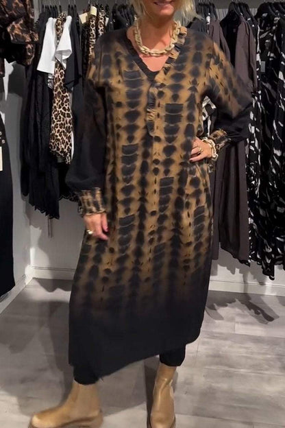 Women's Spring/fall Leopard Print V-neck Loose Casual Dress Dress Maxi Dress