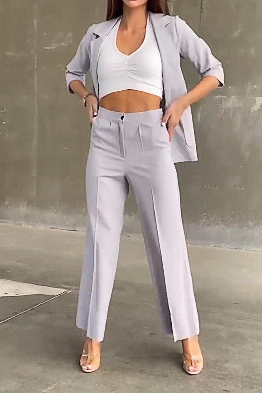 Women's Solid Color Casual Suit Top & Pants Two-piece Set Pant sets Set