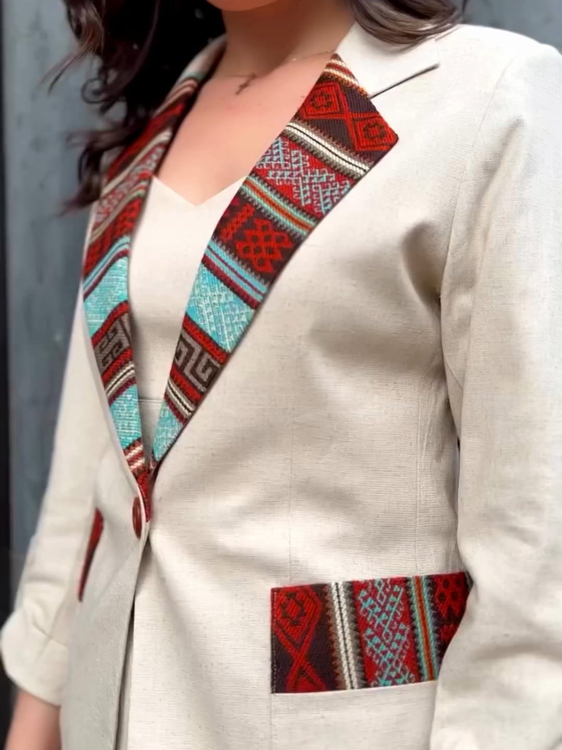 Women's Ethnic Print Patchwork Blazer Jackets