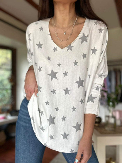 Women's Casual Star Print Round Neck Long Sleeve Top Top