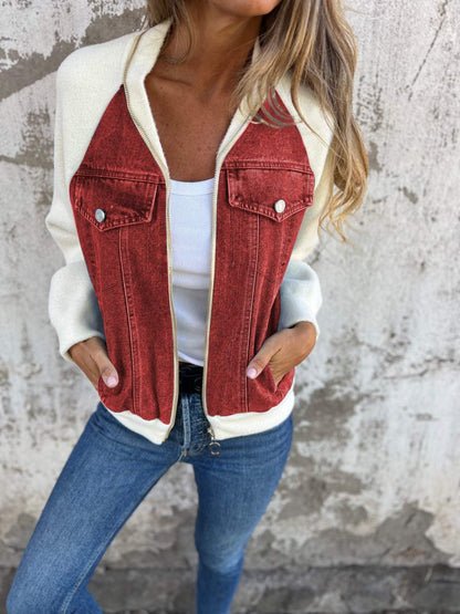 Casual V-neck Zipper Jacket cotton Jacket