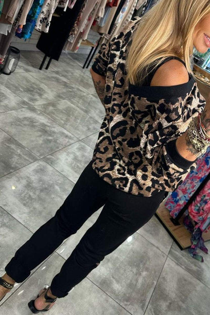 Women's V-neck Leopard Print Casual Suit Sets Two piece sets