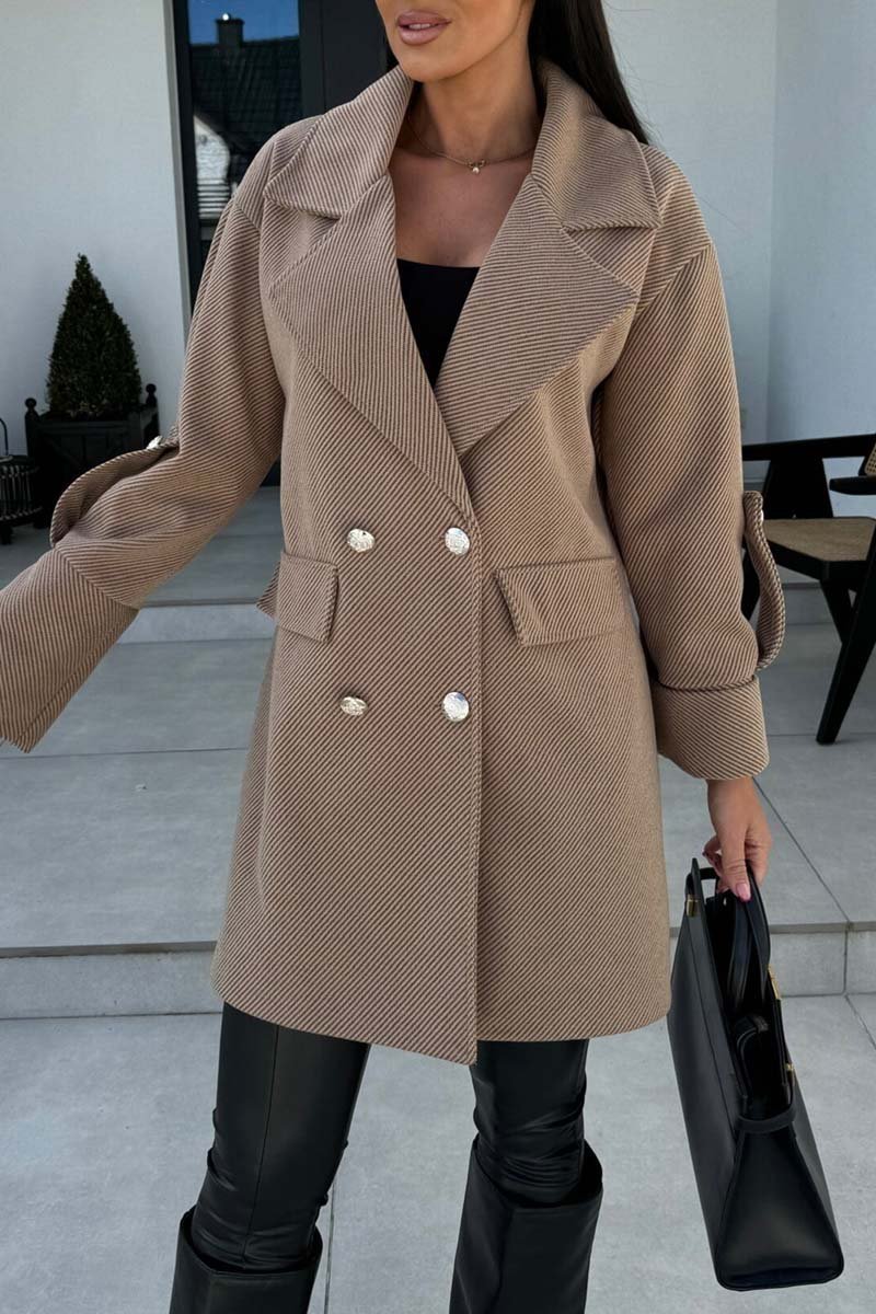 Women's Solid Color Double Breasted Coat Jacket Coats Overcoats Tops