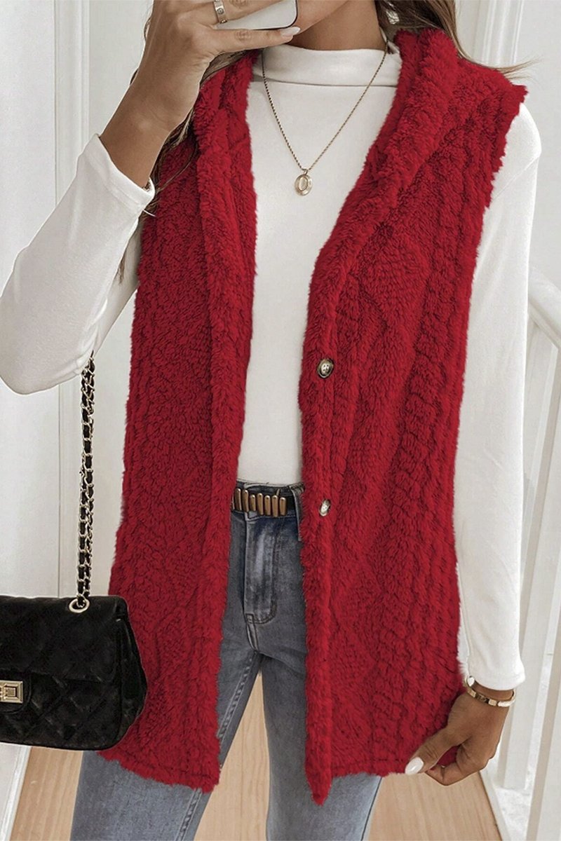 Women's Casual Warm Textured Hooded Vest sweatshirts Top