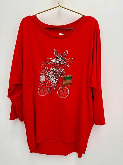 Women's Round Neck Sequined Christmas Casual Top Tops