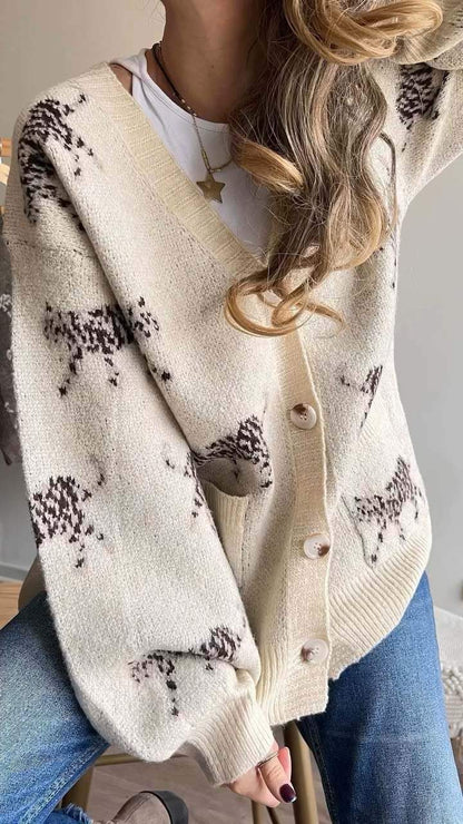 Women's Casual Print Knit Jacket Cardigan Jacket