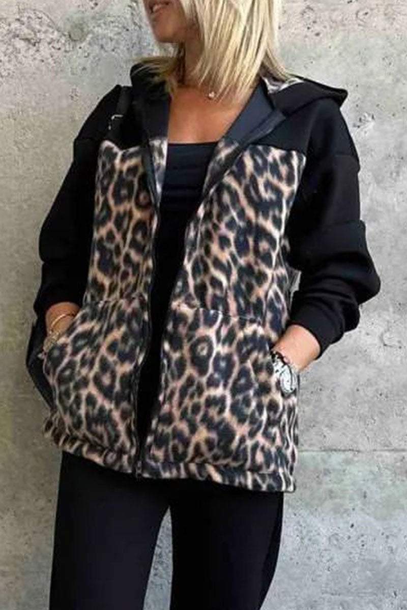 Leopard and Zebra Print Long-sleeve Zip Cardigan Cardigan Tops