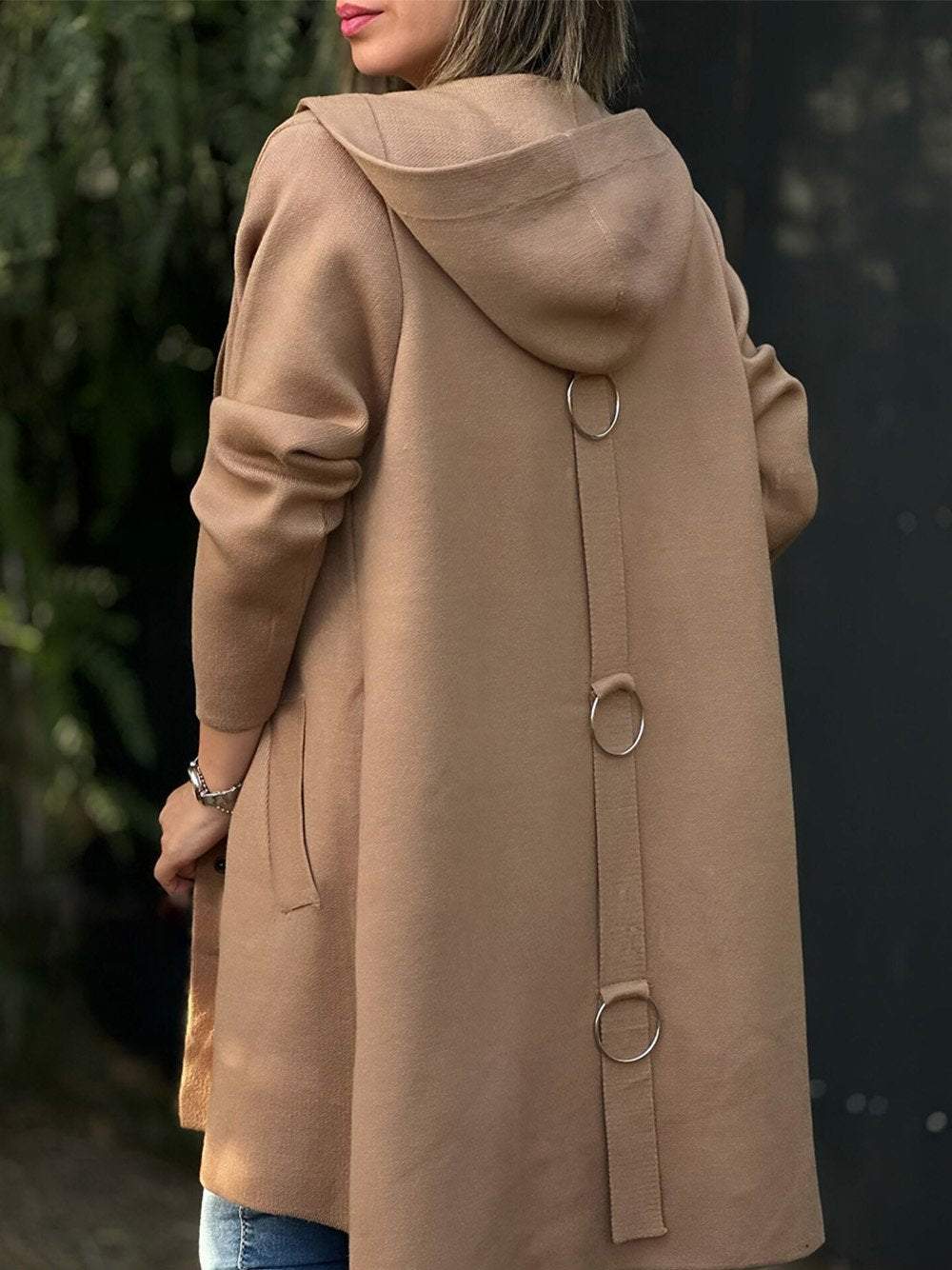 Women's Solid Color Woolen Fabric Hooded Cape Jacket Jacket