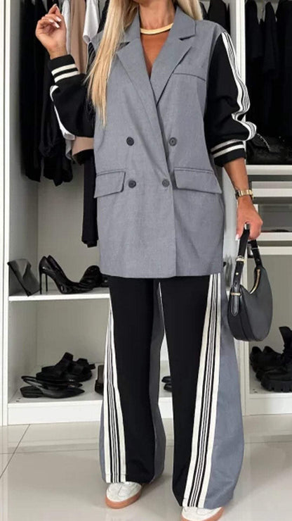 Women's Lapel Long Sleeve Stitching Casual Suit Suit