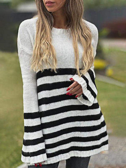 Women's Contrast Color Striped Sweater Top Top