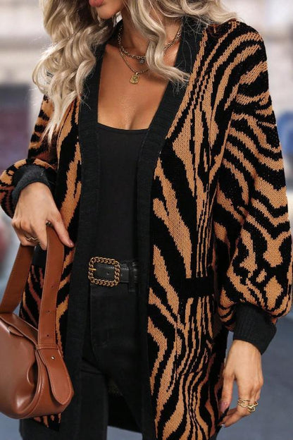 Women's Casual Zebra Print Contrast Knitted Cardigan Coats skirts Top