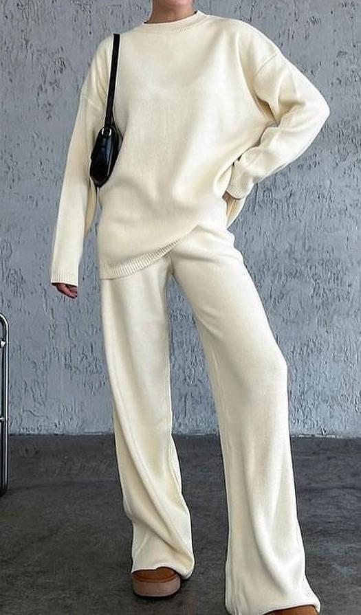 Women's Casual Solid Color Crew Neck Soft Knitted Suit suit