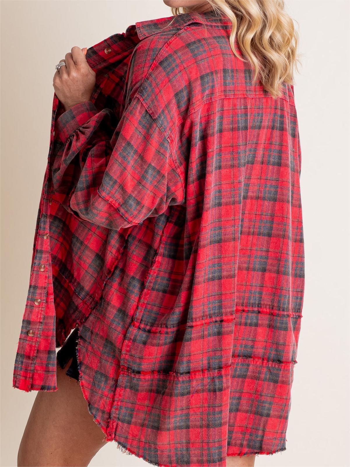 Women's Lapel Long Sleeve Plaid Shirt tops