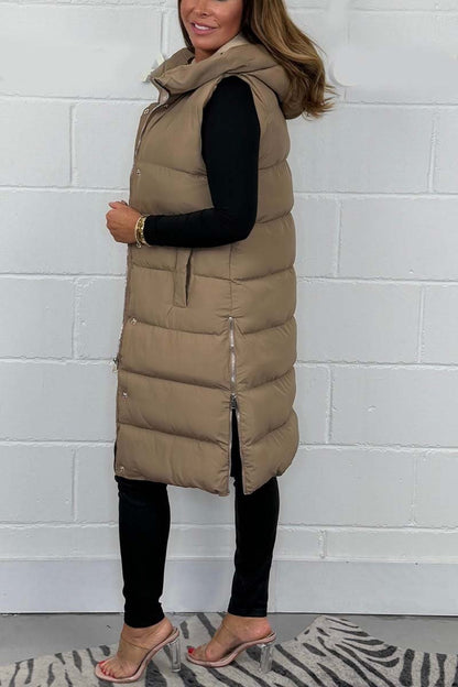 Women's Hooded Longline Puffer Gilet Body Warmer Coats Jackets Tops