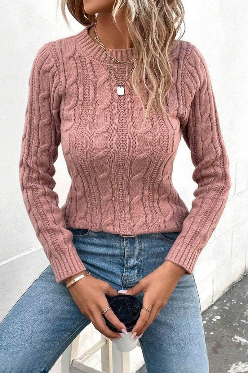 Women's Round Neck Solid Color Knitted Sweater sweaters Top