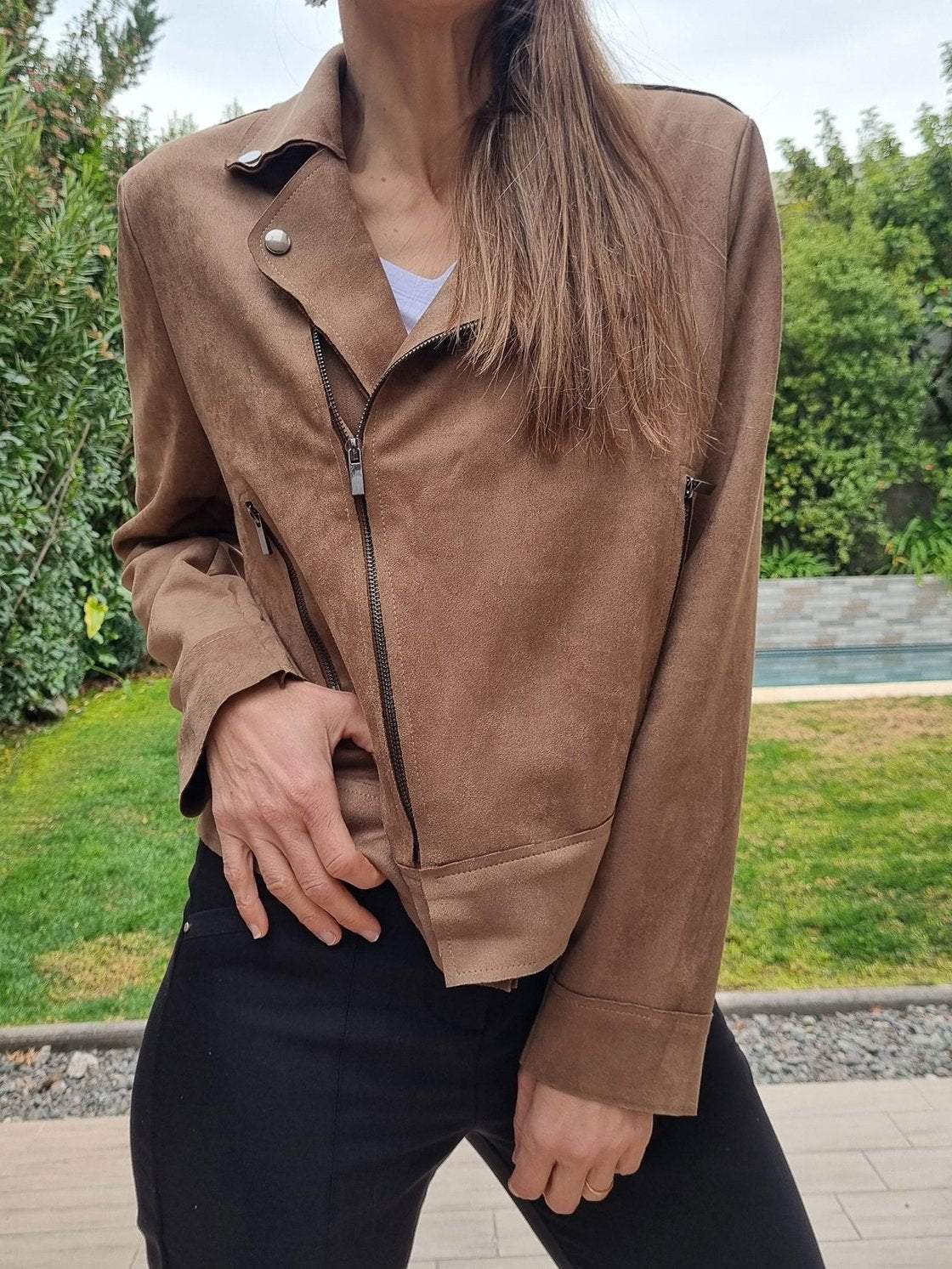 Women's Casual Suede Cropped Jacket Jackets