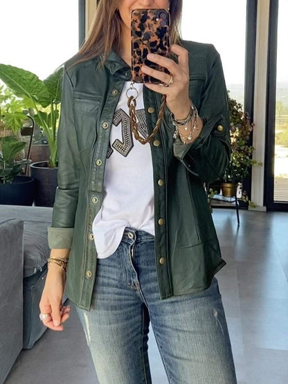 Women's Casual Pocket Leather Jacket Jackets