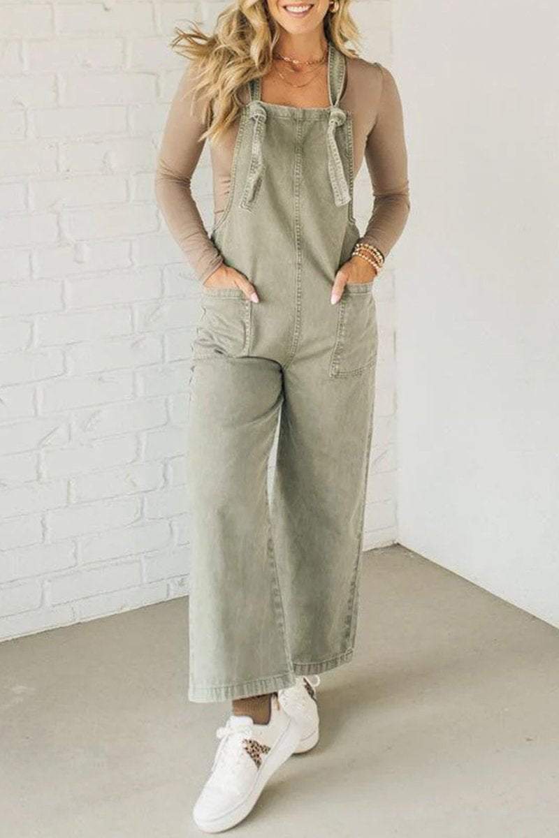 Women's Solid Color Knotted Overalls Jumpsuits sets