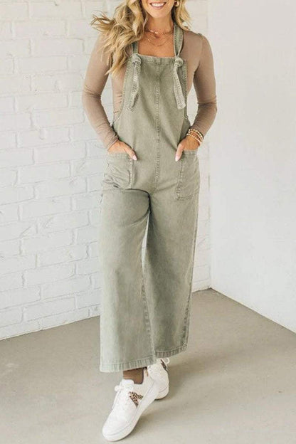 Women's Solid Color Knotted Overalls Jumpsuits sets